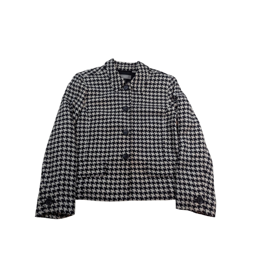 Womens Houndstooth Blazer Jacket XL Black White Wool Blend RN 52002‎